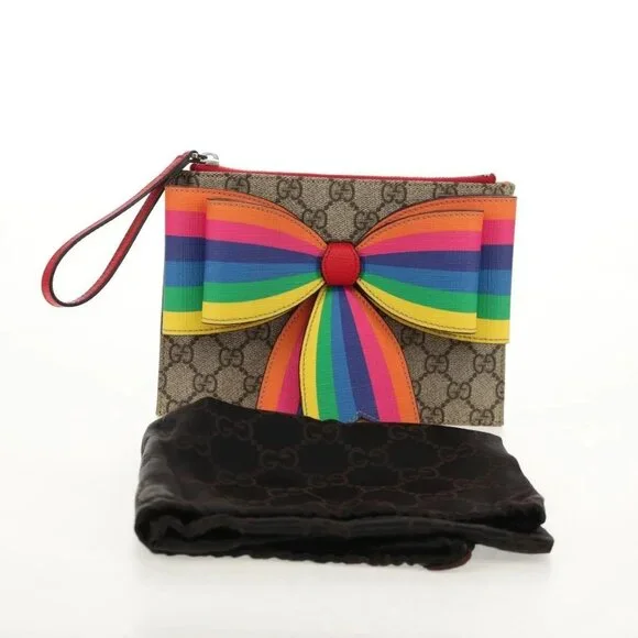 GUCCI GG Supreme Accessory Pouch PVC Beige 457233 Auth 148206V - Picture 13 of 15